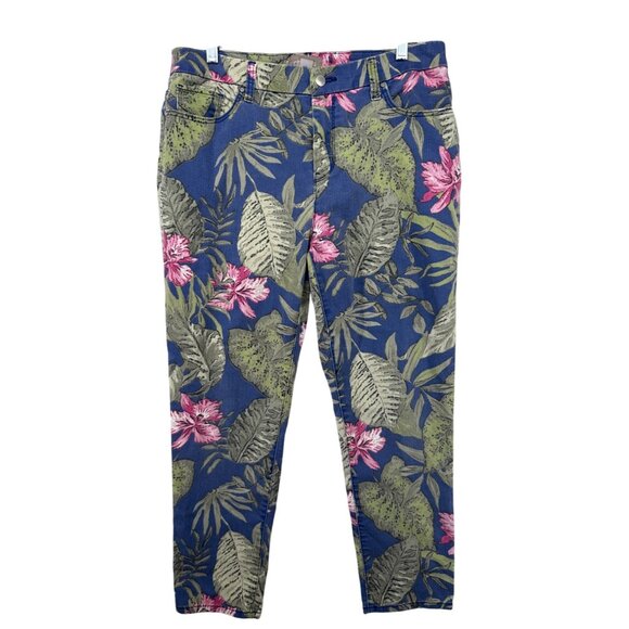 Chicos Womens Jeans Sz 1 S Blue Tropical Floral Stretch Pockets Casual Fun Retro - Picture 1 of 10